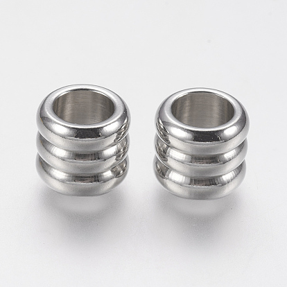 201 из нержавеющей стали бусы, бусины с большим отверстием, желобчатый, колонка