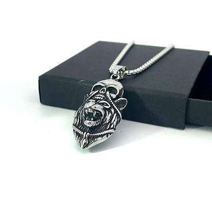 Европейский стиль нержавеющая сталь львиная голова череп кулон цепь ожерелья для мужчин