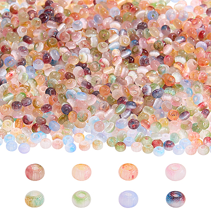 1400Pcs 7 Colors Imitation Cat Eye Glass Seed Beads, Rondelle, Two Tone