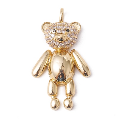 Eco-Friendly Rack Plating Brass Micro Pave Cubic Zirconia Pendants, Long-Lasting Plated, Lead Free & Cadmium Free, Bear