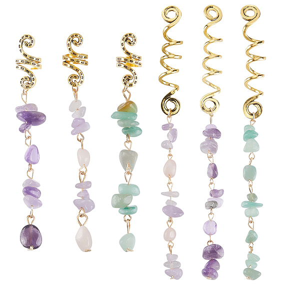 6шт 6 стили сплав дреды бусины, драгоценные камни плетение подвески для волос украшения зажимы