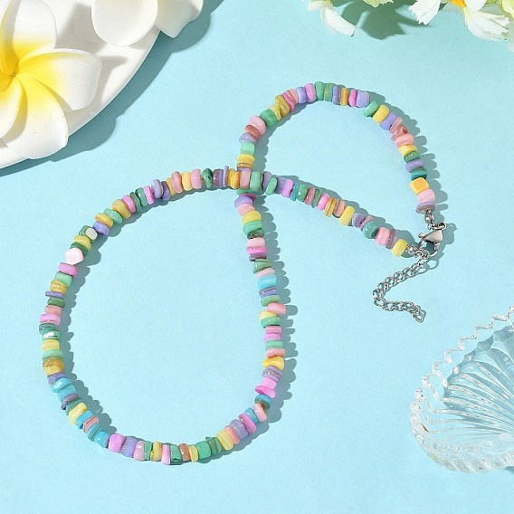 Ожерелья из натуральных окрашенных пресноводных ракушек, разноцветные самородки, для женщин, с 304 концевыми цепями из нержавеющей стали