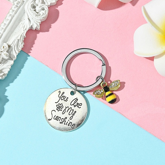 Брелок из сплава пчел с эмалью и стразами, с железной фурнитурой