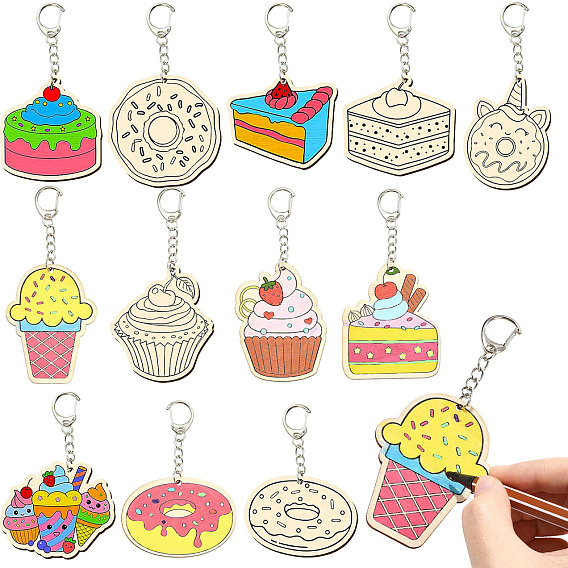 36pcs porte-clés en bois dessert