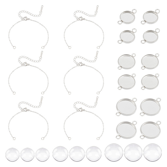 Набор для изготовления браслета из плоских круглых звеньев своими руками, в том числе 201 изготовление браслета из нержавеющей стали, 304 из нержавеющей стали параметров соединителя кабошон, Кабошоны из стекла