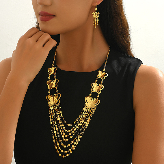 Комплекты из серег из сплава и многослойных ожерелий для женщин, реальный 18 k позолоченный