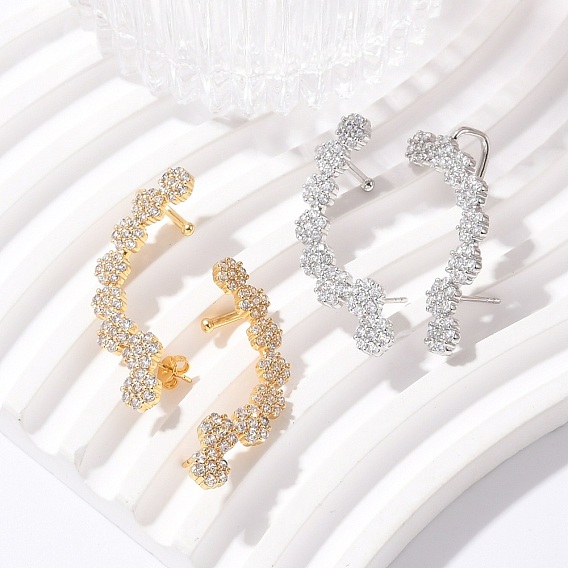 Серьги-гвоздики из латунного микро-паве, стойки покрытие, долговечный, без свинца и без кадмия, слева и справа