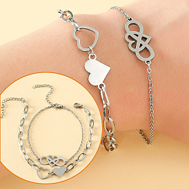 Stainless Steel Hollow Heart-shaped Bracelet for European and American Jewelry.