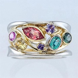 Legierung Strass Fingerringe für Frauen, Pferd Auge & Runde, Platin Farbe