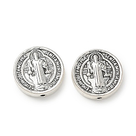 Религиозные сплавные бусины, плоский круглый со святым