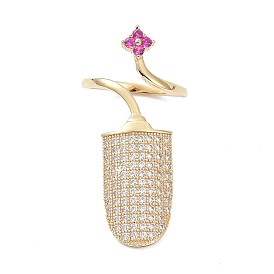 Brass Micro Pave Cubic Zirconia Fingernail Rings, Nail Cover Ring, Rhombus