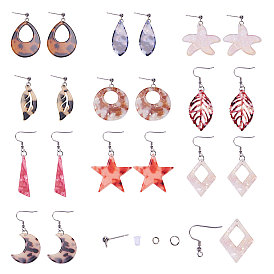 DIY Earring Making, with Cellulose Acetate(Resin) Pendants, 304 Stainless Steel Earring Hooks and Clear Plastic Ear Nuts Earrings Backs