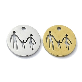 304 Stainless Steel Charms, Laser Cut, Flat Round with  Family Charm