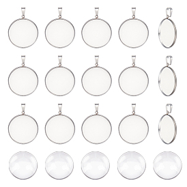 30 шт. 304 оправы для подвесок из нержавеющей стали, плоско-круглые, с 30 прозрачными стеклянными кабошонами