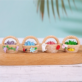 Мини-модель цветочной корзины из смолы, аксессуары для кукольного домика с микро-ландшафтом, притворяясь опорными украшениями