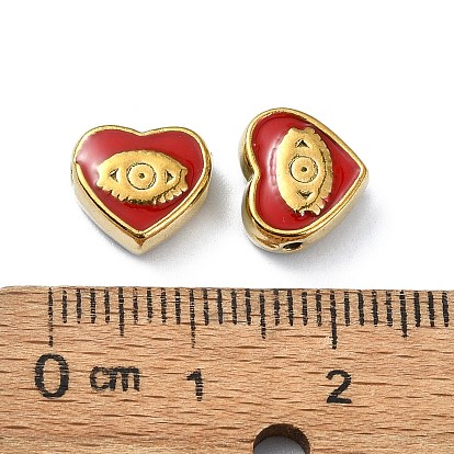 Ion Plating(IP) 304 Stainless Steel Enamel Beads, Real 18K Gold Plated, Heart with Eye