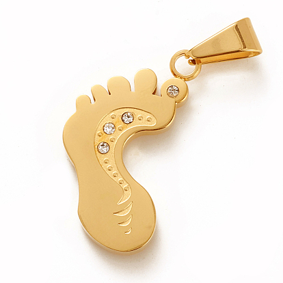 304 Stainless Steel Pendants, with Crystal Rhinestone, Feet