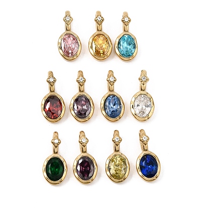 Birthstone Glass Pendants, Faceted Oval Charms, with 316 Stainless Steel Findings, Golden