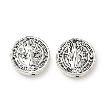 Религиозные сплавные бусины, плоский круглый со святым