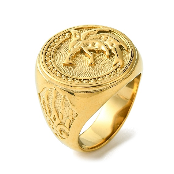 Плоский круглый с дельфином 304 перстни-печатки из нержавеющей стали, широкое кольцо для мужчин, ионное покрытие (ip)