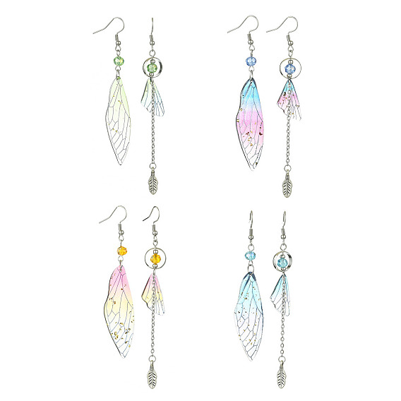 4 комплект 4 цветное полимерное крыло с асимметричными серьгами из перьев, стеклянные бусины длинные серьги с кисточками для женщин