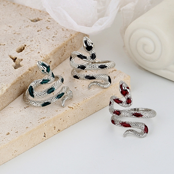 Anillos de dedo de latón de serpiente, con esmalte, anillos estilo bohemia para mujer