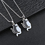 304 Stainless Steel Enamel Black and White Cat Shaped Pendant Box Chain Necklaces for Men
