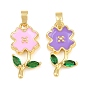 En laiton avec pendentifs en émail, fleur avec breloques feuilles, réel 18 k plaqué or
