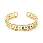Colorful Cubic Zirconia Flat Round Open Cuff Bangle, Brass Hollow Bangle for Women, Cadmium Free & Nickel Free & Lead Free