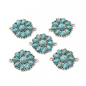 Synthetic Turquoise Dyed Pendants, with Alloy Findings, Flower Charms