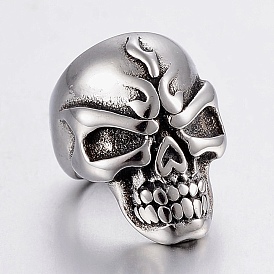 304 Stainless Steel Beads, Large Hole Beads, Skull Head