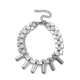 304 Stainless Steel Hexagon Link Chain Bracelets, Rectangle Charm Bracelets for Women Men