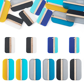 10шт 5 цвета подвески из смолы и дерева, прямоугольные, два тона