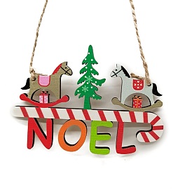 Christmas Tree Hanging Wooden Ornaments, with Rope, Wooden Decor for Christmas Party, with Word Noel