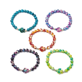 Round Dyed Synthetic Turquoise Beads Stretch Bracelets, Summer Beach Turtle Link Bracelets for Women