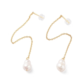 Boucles d'oreilles en perles naturelles pour femmes, fil d'oreille en argent sterling