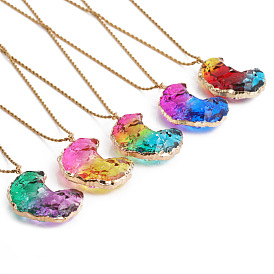 Multi-color Crystal Jewelry Stainless Steel Hip-hop Twisted Chain Moon Edge Pendant Necklace for Men and Women