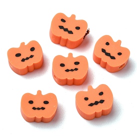 Halloween Theme Handmade Polymer Clay Beads, Pumpkin