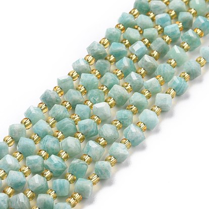 Natural Amazonite Beads Strands, with Seed Beads, Faceted, Diagonal Cube Beads