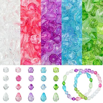 200Pcs 20 Styles Transparent Acrylic Beads Sets, Faceted
