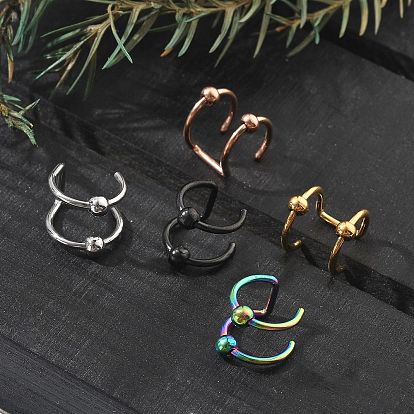 304 нержавеющая сталь 2 леска круглая клипса на кольцах для носа, носовая манжета непирсинг украшения для женщин, ионное покрытие (ip)