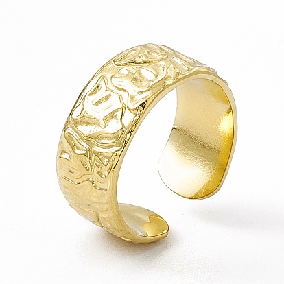Ion Plating(IP) 304 Stainless Steel Cuff Ring for Women, Hammered Wide Band Open Rings