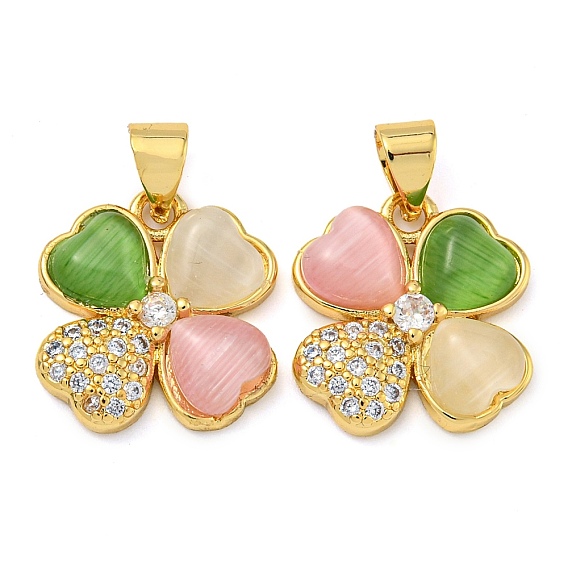 Покрытие стойки латунь микропаве прозрачные подвески из кубического циркония, без свинца и без кадмия, долговечный, с кошачий глаз, клевер