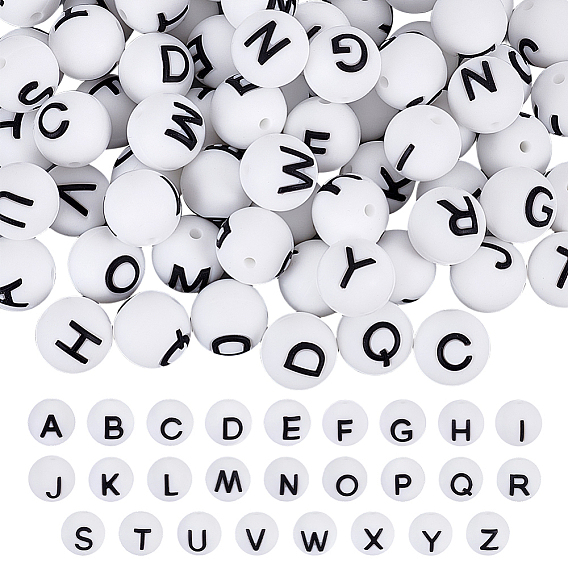 104Pcs 26 Styles Round Silicone Focal Beads, White
