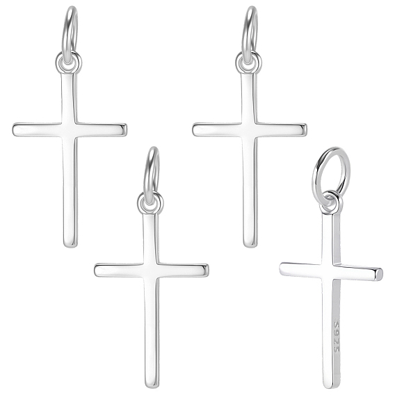 4шт. покрытие стойки 925 подвески из стерлингового серебра, с прыгающими кольцами и 925 штампом, крест прелести, 1 с тканью для полировки ПК