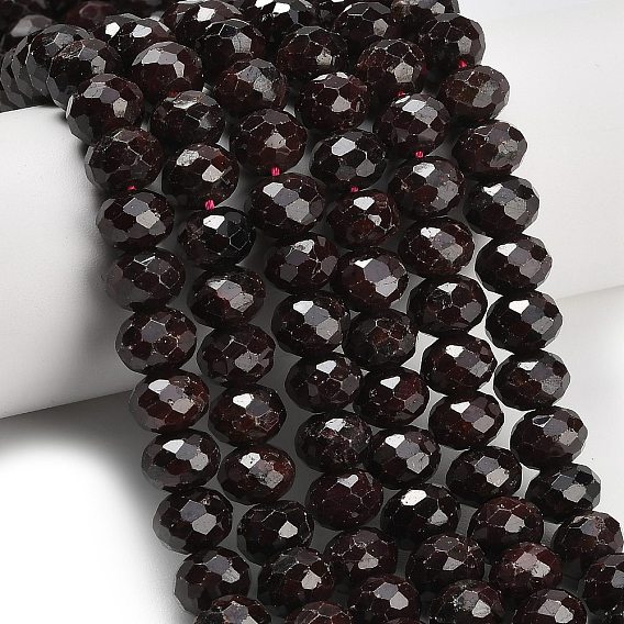 Гранат природный бисер нитей, рондель, граненые