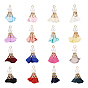 32pcs 16 Farben Blume Chiffon Anhänger, mit abs-Kunststoffimitatperle, golden