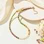 Gradient Natural Unakite & Quartz Crystal & Chinese Southern Jade & Yellow Aventurine & Sesame Jasper Cube Beaded Necklaces with Brass Round Beads, Colorful