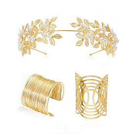 Golden Leaf Headband for Bride - Elegant Crown Hair Accessories with Arm Band