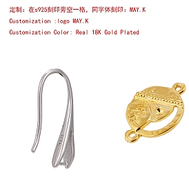 Rack Plating 925 Sterling Silver Earring Hooks, with 925 Stamp and Word MAY.K